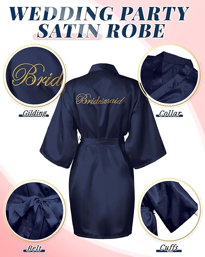 Jecery 12 Pcs Bridesmaid Robes Bride Kimono for Wedding Day Satin Embroidered Bridal Party Robes