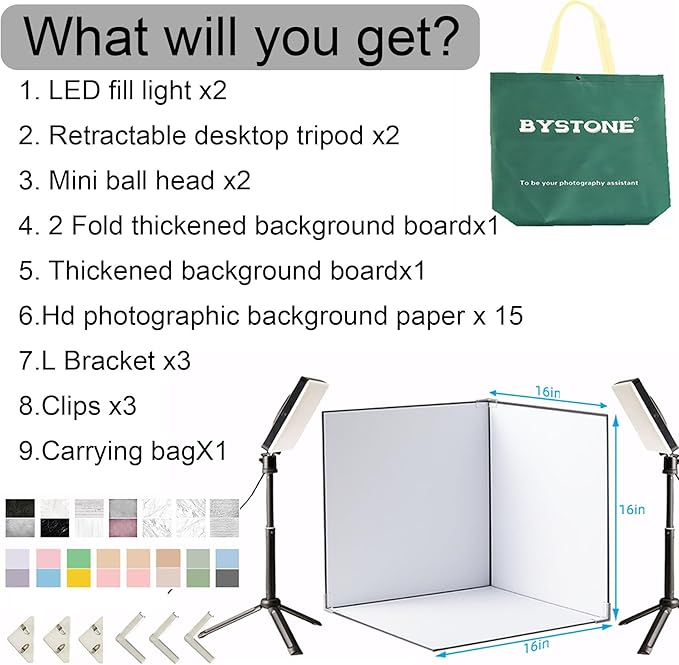 Upgrade Light Box Photography,Portable Photo Studio 16x16 inch Professional Shooting Tent Kit with 288pcs LED Lights 15 HD Backdrops Paper for Food and Small Product Photography Props