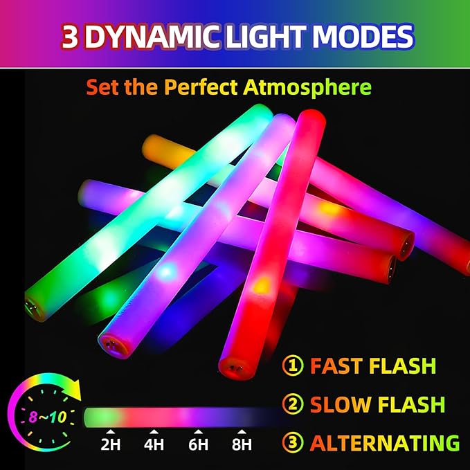 110 Pack Foam Glow Sticks Bulk Party Pack,Party Favors Supplies,3 Flashing Modes Glow In The Dark Party Supplies,Light Up Foam Sticks for Wendding Raves Camping Outdoor