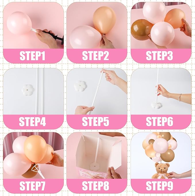 Lenwen 6 Sets Baby Letter Boxes Decorations Table Centerpieces for Baby Shower Gender Reveal,Bear Stuffed Animals Balloon with Stand Plush Toy Boxes for Birthday Party Wedding(Bear,Pink)