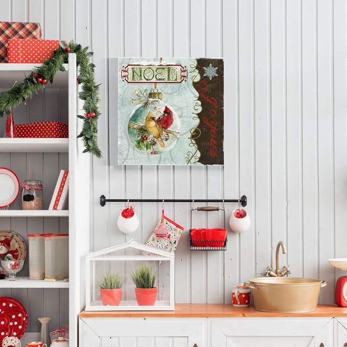 Renditions Gallery Joyous Noel Ornament Wall Art, Cute Winter Decor, Yellow & Red Cardinals, Festive Holly, Premium Gallery Wrapped Canvas, Ready to Hang, 16 in H x 16 in W, Made in America