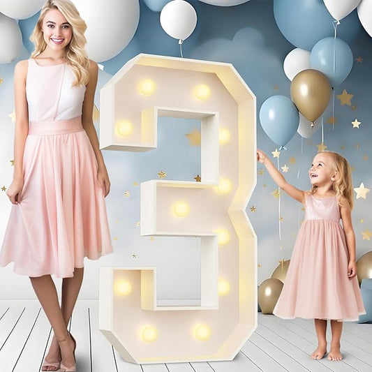 Ledido 4FT Marquee Light Up Numbers 3, Easy to Assemble Marquee Numbers 4 Feet Tall for Indoor & Outdoor Events, Large Lighted Number for Birthday Graduation Baby Shower Anniversary Party Decorations