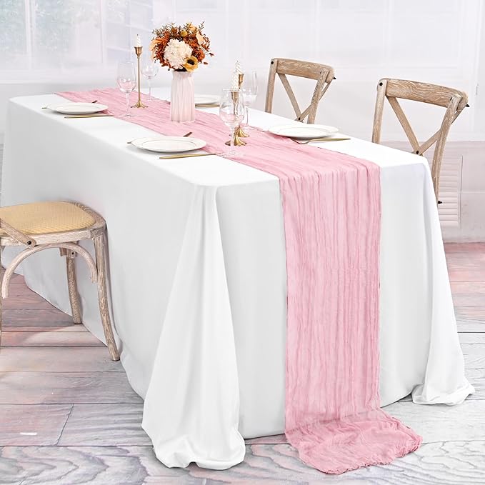 30 Pack Pink Table Runner 10Ft Cheesecloth Table Runner Boho Gauze Table Runner Long Cheese Cloth Table Runner Romantic Sheer Fabric Table Runners for Wedding Party Bridal Shower