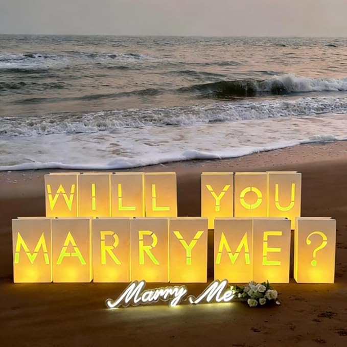 NEXAGEBIUS Will You Marry Me Marriage Proposal Decorations Luminary Bags Light Up Letters Sign Decor 2000 Rose Petals and Candles Set Romantic, Valentines Decor, Engagement Party Banner