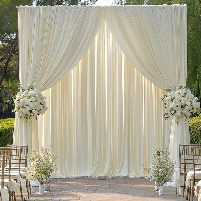 50 ft x 10 ft Wrinkle Free Ivory Backdrop Curtain for Wedding Parties, Fabric Ivory Photo Backdrop Drapes 10 Panels 5x10ft for Baby Shower Photoshoot Engagement Birthday Party Photography Background