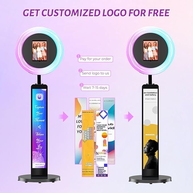 JIYANG Photo Booth Machine Compatible with Any Ipad,ChackTok PhotoBooth VIP Member,Free Custom Logo,Software APP Control Ring Light,Perfect for Wedding,Parties and Birthday