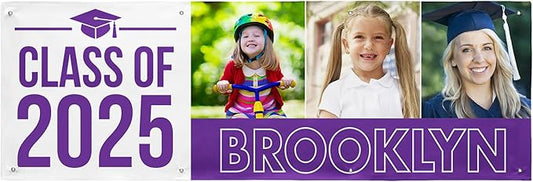 Let's Make Memories Personalized Graduation Banner - Graduation Party Decorations - Customized Congratulations Banner - Class of 2025 - Indoor/Outdoor Vinyl - Way to Grow - Purple - 8 ft.
