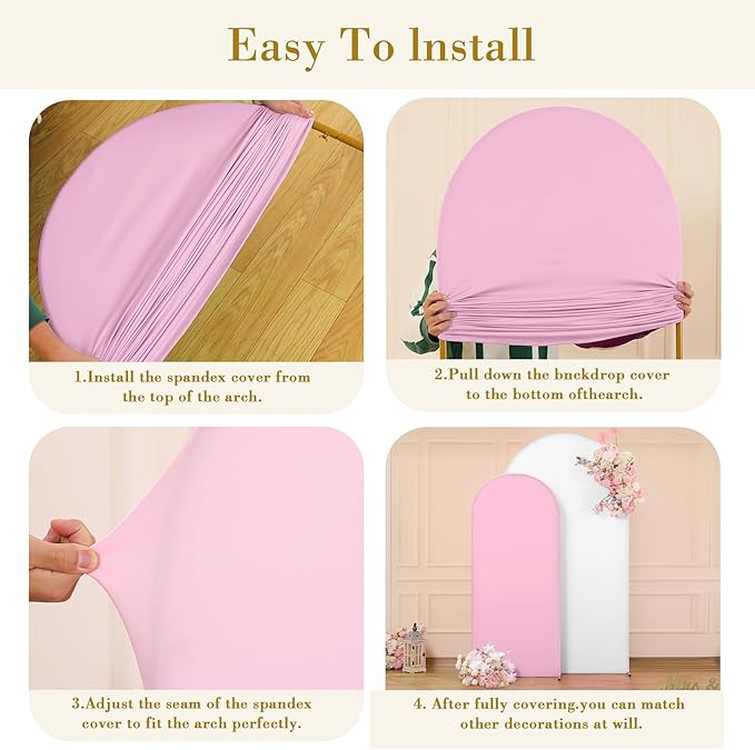 White Pink Photo Arch Backdrop Cover Set of 2-7.2ft and 6ft Arch Covers Stretchy Backdrop Spandex Baby Shower Arch Stand Covers for Girls Birthday Party Wedding Bridal Shower Background Decorations