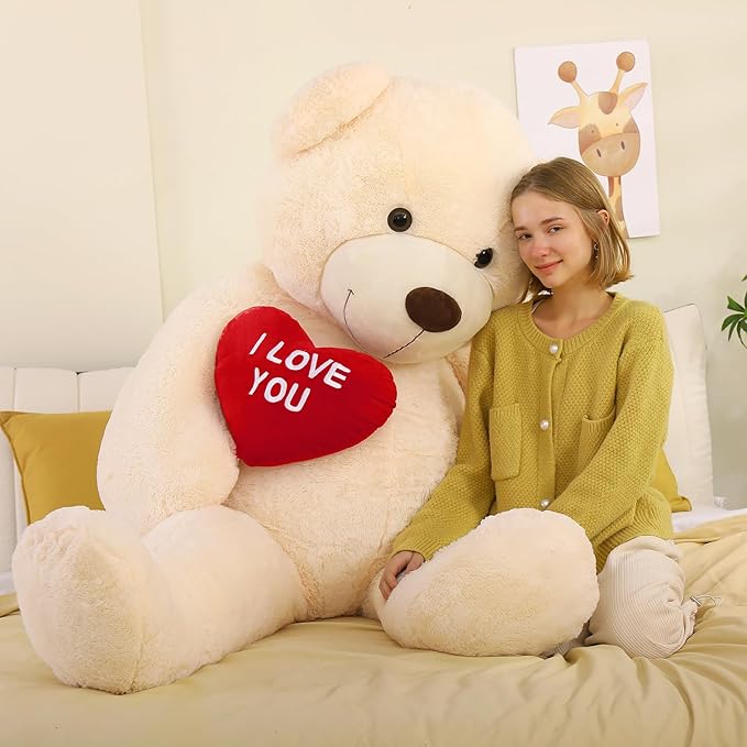 Red Heart Giant Teddy Bear 6ft, Big Teddy Bear Stuffed Animals with Embroidered I Love You for Girlfriend Christmas Birthday, Huge Valentines Teddy Bear Gifts (White, 72 inches)