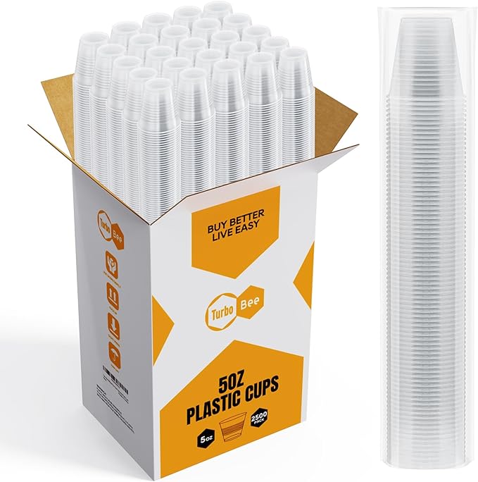 Turbo Bee 2500Pack 5oz Clear Plastic Cups,Small Disposable Party Cups, Plastic Drinking Cold Beverage Clear Tumblers, Picnic, BBQ, Travel, and Events