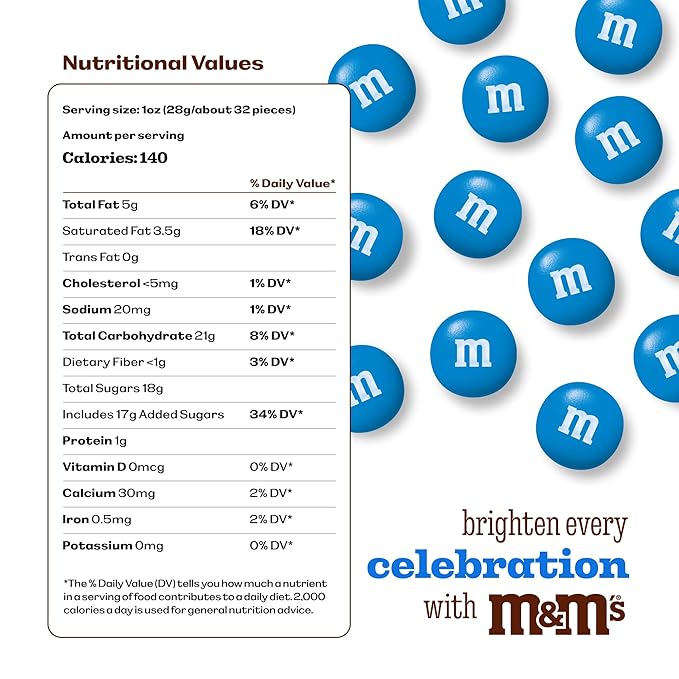 M&M’S WORLD Blue Candy Bulk - Milk Chocolate Candy, 2 lbs Resealable Pack for Graduation, Wedding, 4th of July, Birthdays, Party Favors, Boy Baby Showers, Gender Reveal Ideas, Easter and more