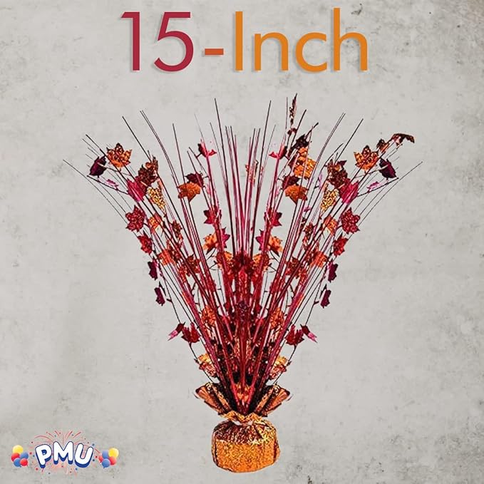 PMU 12Pc Thanksgiving Bursting Party Decoration for Autumn Harvest Seasonal Event, Fall Maple Leaves Table Centerpiece Metallic Foil Spray Centerpieces 15in