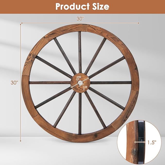 Tangkula 30" Decorative Wooden Wheels Set of 4, Decorative Wall Fir Wood Treated by Carbonization, Vintage Wagon Wheels for Garden, Bar, Restaurant Decoration (4 Pack)
