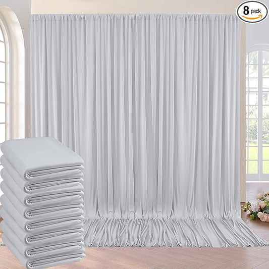 40ft×10ft Sliver Grey Wrinkle Free Backdrop Curtains for Parties, 8 Panels 5×10ft Thick&Silky Polyester Sliver Photo Backdrop Drapes Curtains for Birthday Party Baby Shower Wedding Photography