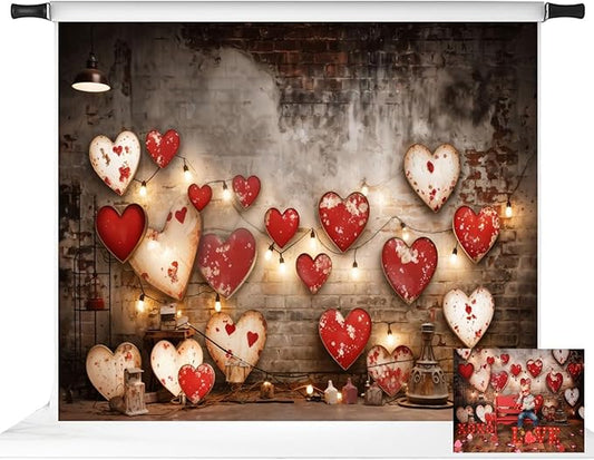 Kate Valentine Backdrop Red Love Heart Brick Wall Photo Background Valentine Chlidren Photo Booth Props, 10x8ft