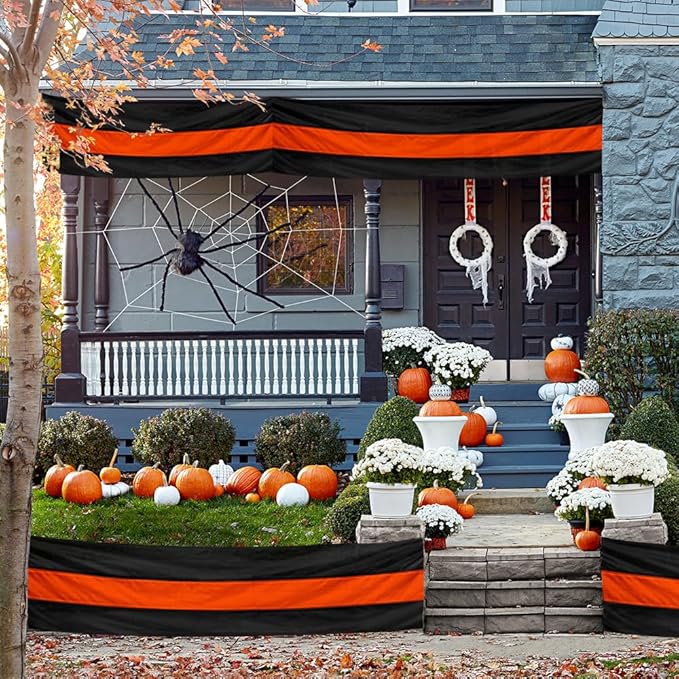 2Pack Halloween Bunting Flags 2 x 20Ft Trick or Treat Bunting Banner Decor Halloween Spooky Ghost Day Outside Fence Outdoor Porch Graden 3 Stripe Orange & Black Bunting Halloween Party Decoration