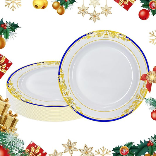 MENDENG Disposable Plastic Plates for Party, 25Pcs 10.25Inch Elegant Fancy Plastic Wedding Plates Disposable, Heavy Duty Party Dinner Plates for Dessert Appetizer