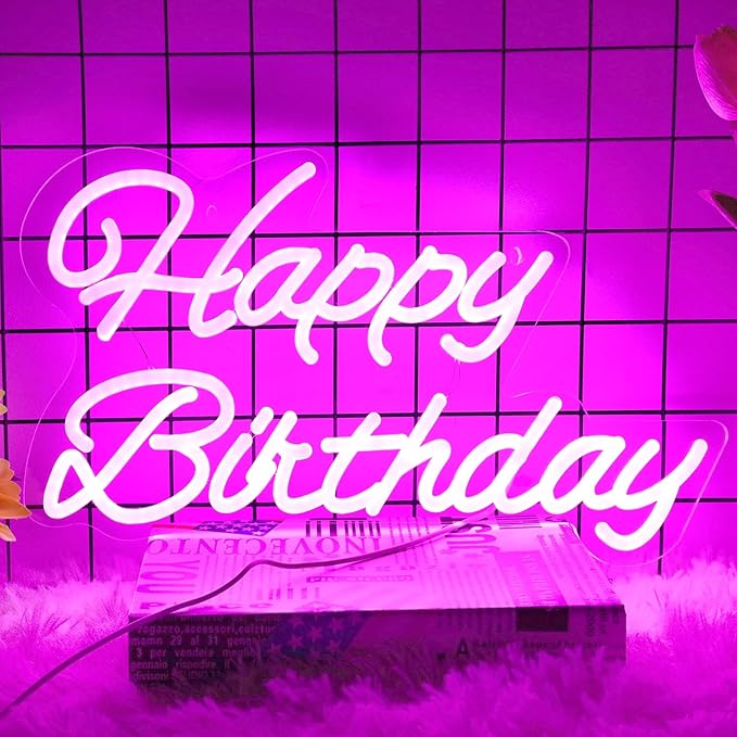 Happy Birthday Neon Sign 16 Inch Reusable LED Light Up with Dimmable ON/OFF Switch for Party Backdrop Decoration and Wall Decor Gifts,Pink(Z-HB01-Pink-16)