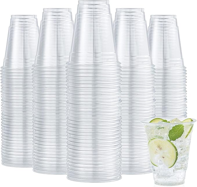 Turbo Bee 200 Pack 12 OZ Clear Plastic Cups, Disposable Crystal Plastic Party Cups for Iced Coffee, Smoothie, Slurpee, or Any Cold Drinks