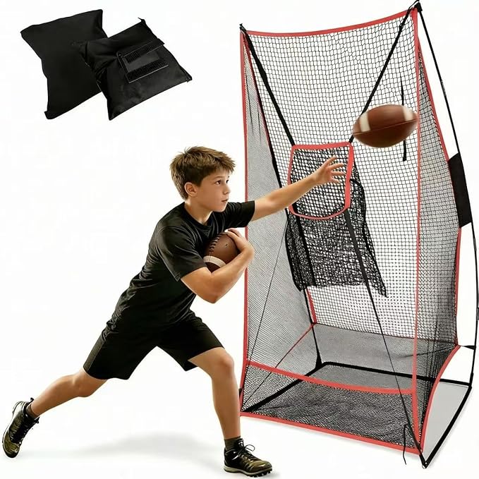 Football Kicking Net - Portable Practice Net with Target Zone for Backyard Punting Passing Snapping Accuracy - Sideline Training Tool for Improving Skills & Confidence for Adults Kids