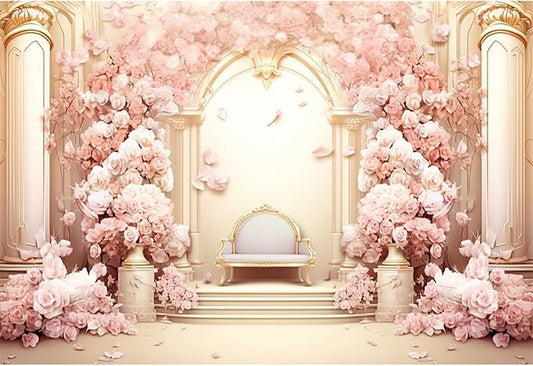 10x6.5ft Pink Floral Wall Backdrop Girls Rose Bridal Shower Palace Wedding Anniversary Flowers Baby Shower Party Decorations Photography Background Photo Shoot Props