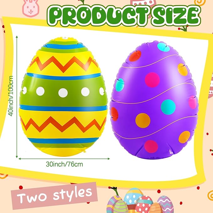 Liliful 2 Pcs 40inch Giant Easter Inflatables PVC Decorations Standing Blow up Colorful Easter Egg Rabbit Bunny Outdoor Decor for Holiday Party Yard Indoor Outdoor Garden Lawn(Polka Dot)