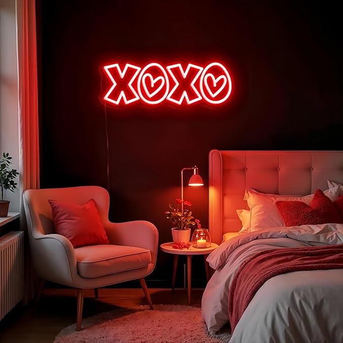 XOXO Neon Sign, Hot Pink LED Light with Romantic Heart Accents for Lover Valentine Gifts, Bedroom Wall Art, Valentine’s Day Gift, Romantic Home Decor, Couples Gift 15″ × 5.7″