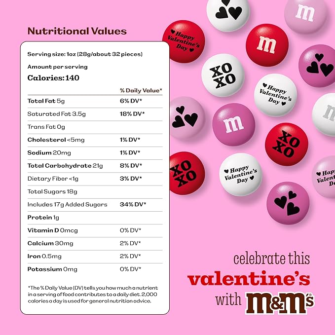 M&M’S Valentine's Day Chocolate Gift Kit, 2lb Red Pink White M&M'S with Messages, 20 Heart-Shaped Silver Tins for Personalized Candy Favors, Galentine’s Gifts, Party Favors, Office Candy Treat Bags