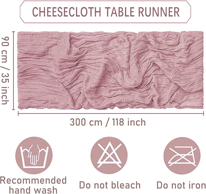 12 Pack Pink Cheesecloth Table Runners 35 x 120 Inch Rustic Boho Gauze Christmas Table Runner for Wedding Arch, Party Decoration, Bridal Shower, Reception, Farmhouse Dining Decor