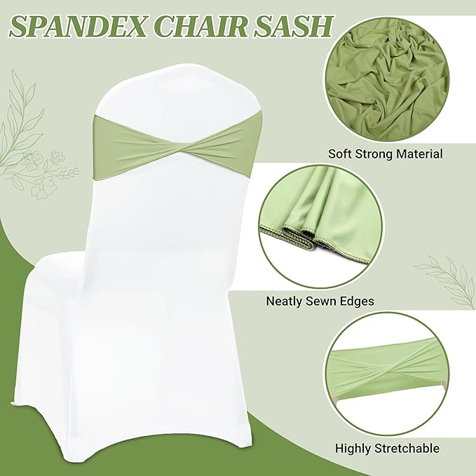 VDS Pack of 75 PCS | Sage Green | Spandex Chair Sashes Bows Without Buckle | Stretch Elastic Banquet Universal Folding Chair Band Tie with for Wedding Party Conference Celebration Event Decoration