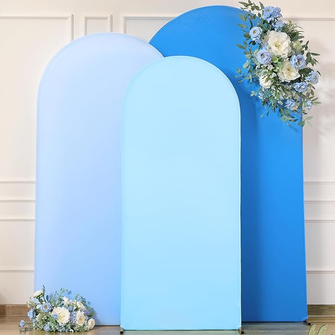 Blue Arch Backdrop Cover 3 Set-7.2FT, 6.6FT, 6FT Spandex Wedding Balloon Arch Stand Covers for Baby Shower Boys Birthday Party Wedding Ceremony Banquet Photo Arch Stand Background Decorations