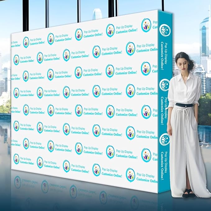 Pop Up Display Trade Show Backdrop 7.5 x 7.5 FT Custom Tradeshow Booth Display Banner Tension Fabric Backdrop for Business,Campuses, Weddings, Corporate