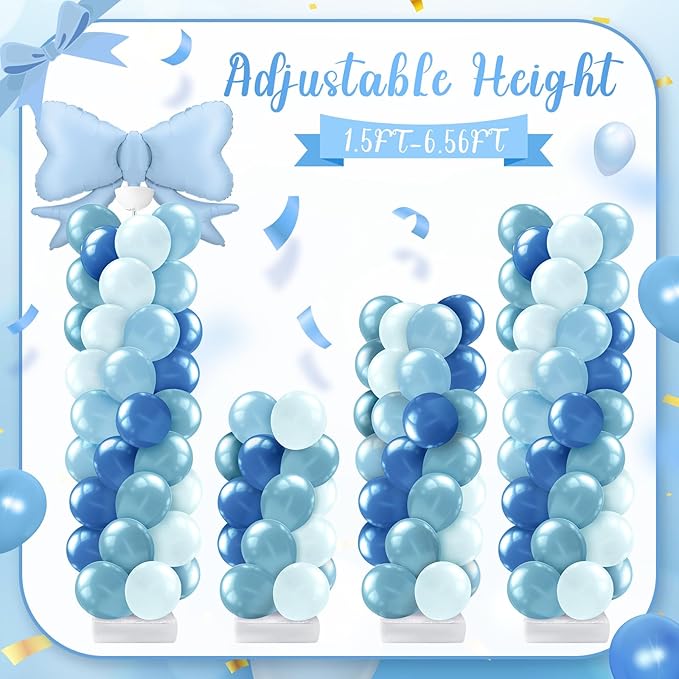 Kasyat Dusty Blue Bow Balloon Column Stand Kit Retro Baby Blue Balloon Arch Garland Kit Bow Decor for Boy Baby Bridal Shower Birthday Wedding Party Coquette Decorations