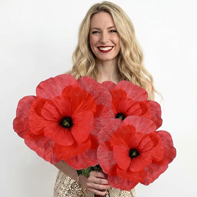 Norme 3 Pcs Giant Flowers for Decoration 12, 16, 20 Inch Large Poppy Flower Red Poppies Large Red Poppy for Wedding, Home Decor, Anniversary Birthday Valentine's Day