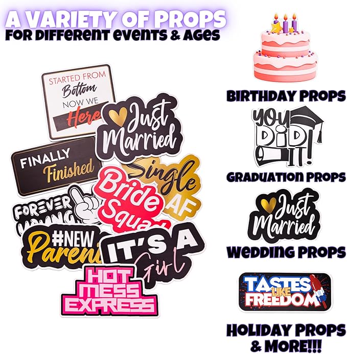(Wedding Pack) Elevate Your PhotoBooth Experience with Durable & Waterproof Props - Perfect for Weddings, Birthdays, & Photo Booth Businesses - PVC Foamboard Adult Party Photo Props