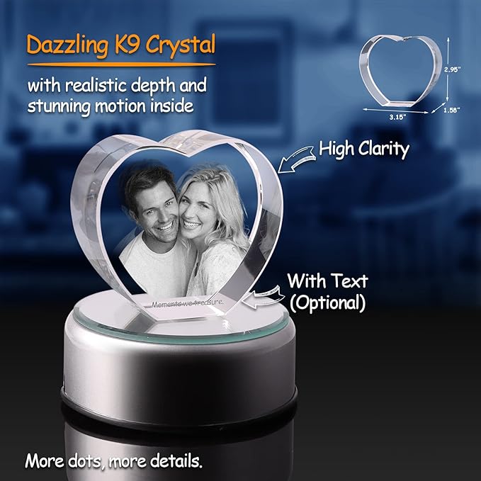3D Crystal Photo, Personalized Valentine’s Day Gift for Her and Wife. Custom Crystal Picture Gifts for Him, Husband, Anniversary and Birthday. Romantic Photo Keepsake (Heart)