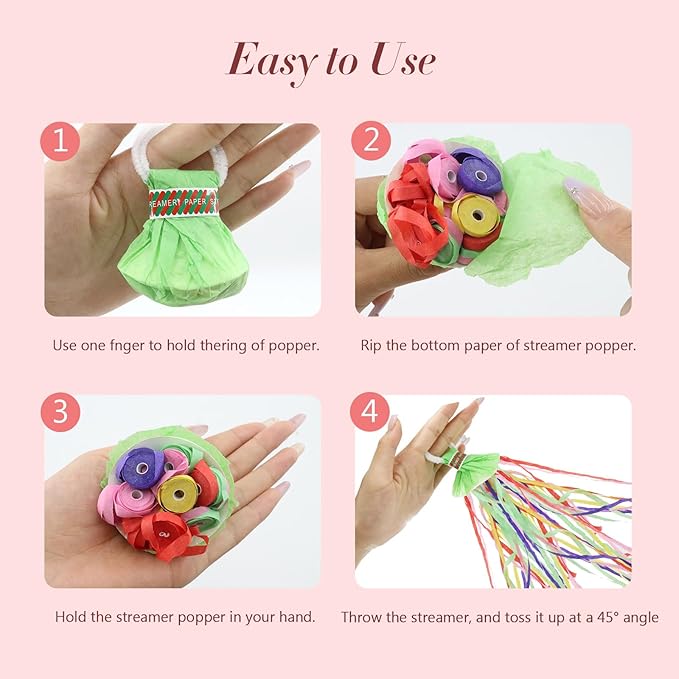 200 Pcs Colorful Streamer Poppers, No Mess Streamers, Hand Throw Streamers with Colorful Ribbon for Wedding, Birthday, Party Celebrations, Graduation, Party Favors Shows