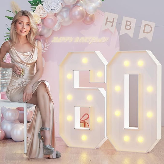 3FT Marquee Light Up Numbers 60th Birthday Decorations for Women Men, Large Marquee Numbers 60 Sixty Years Olds Party Decor, Big Mosaic Numbers Anniversary Decorations