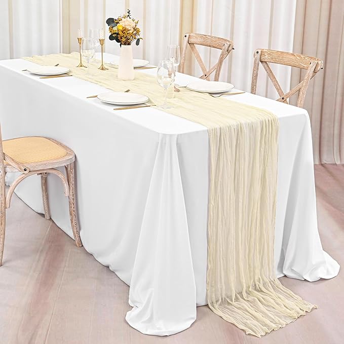 20 Pack Ivory Table Runner 10Ft Cheesecloth Table Runner Boho Gauze Cheese Cloth Table Runners Romantic Long Sheer Fabric Cream Table Runners for Wedding Party Bridal Shower