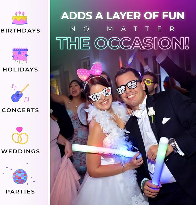 100 Blue Foam Glow Sticks - 16" Light Up Sticks for Wedding, Parties & Dancing