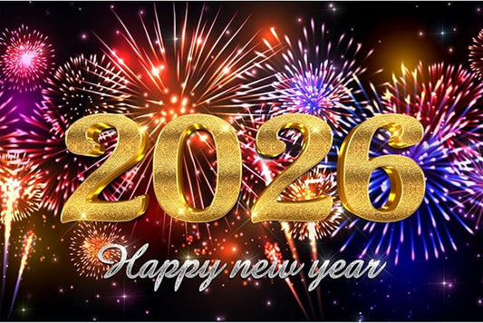 YongFoto 2026 Happy New Year Backdrop 8x6.5ft Glorious Night Sky Fireworks Photography Background Christmas Night Festival Carnival Family Party Banquet Decor Banner Photoshoot Wallpaper Photo Booth