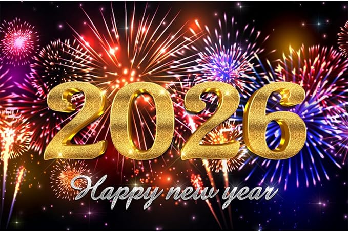 YongFoto 2026 Happy New Year Backdrop 15x10ft Glorious Night Sky Fireworks Photography Background Christmas Night Festival Carnival Family Party Banquet Decor Banner Photoshoot Wallpaper Photo Booth