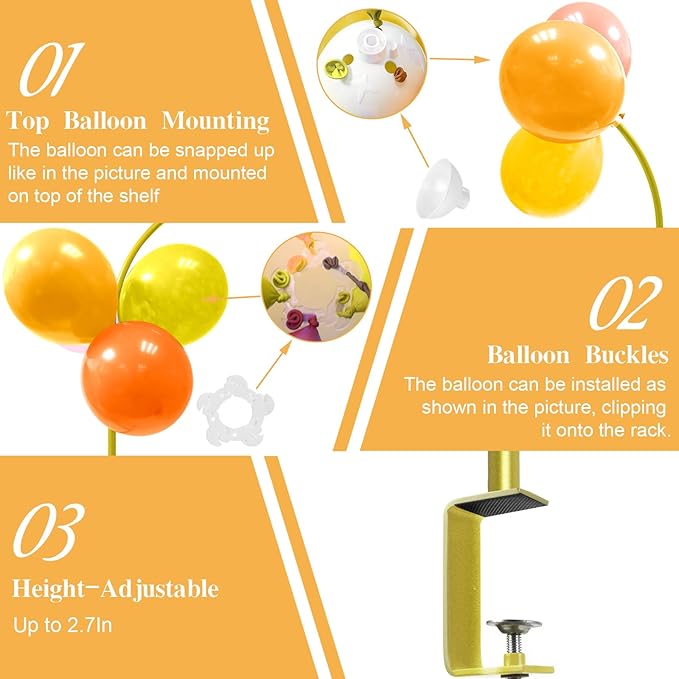 Metal Balloon Arch Kit for Tabletop, 5.3Ft & 4.7Ft Over The Table Rod Stand with Clamps and Half Arch Balloon Stand for Garden Wedding, Birthday, Baby Shower, Christmas, Halloween Decorations, Gold