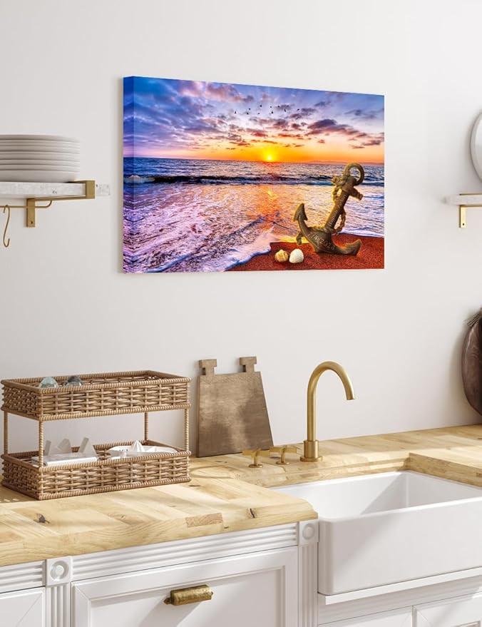 IPIC - "Anchored in Time Personalized Canvas Wall Art, Custom Beach Sunset Canvas Print with Name and Date, A Personalized Gift for Couple, Wedding, or Anniversary, Coastal Home Decor
