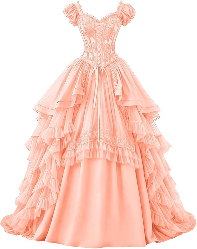 Ftupza Gothic Wedding Dresses Lace Appliques 1800s Victorian Dresses for Women Layered Tulle Prom Dress Long Ball Gown