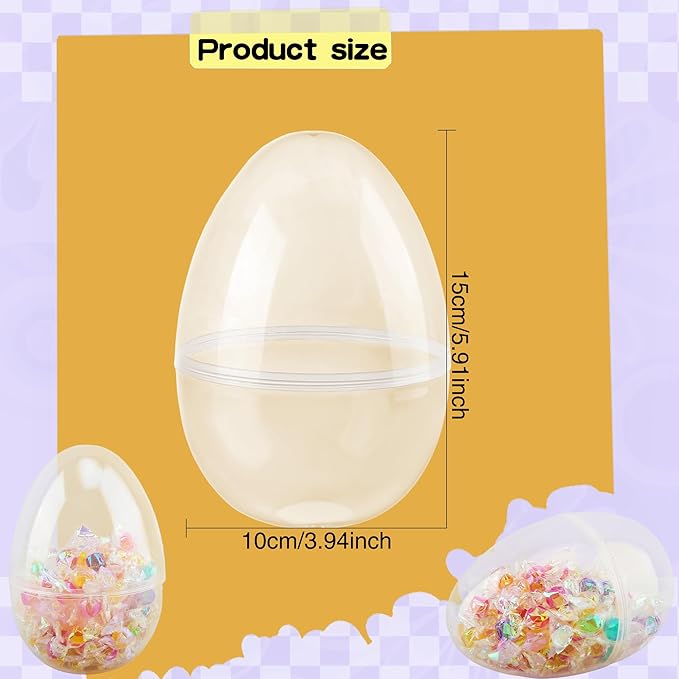 30 Pack 6 Inch Large Clear Easter Eggs Plastic Transparent Easter Eggs Empty Jumbo Surprise Eggs Fillable for Easter Theme Party Favor