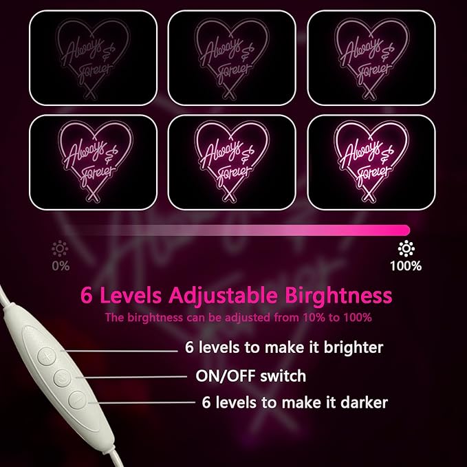 Always Forever Neon Sign, Large Wedding LED Neon Light Signs for Bachelorette Bridal Engagement Party Decoration Bridal Shower Wall Decor Valentine's Day Night Light Dimmable USB Powered(16.9"*15.4")