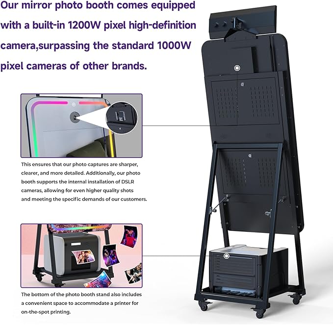 HARZHI Portable Photo Booth Compatible with Ipad, Photo Booth Shell Stand Stand Provide Chacktok Photo Booth Software for Party and Wedding, Free Custom Logo, Flight Case (Magic Mirror)