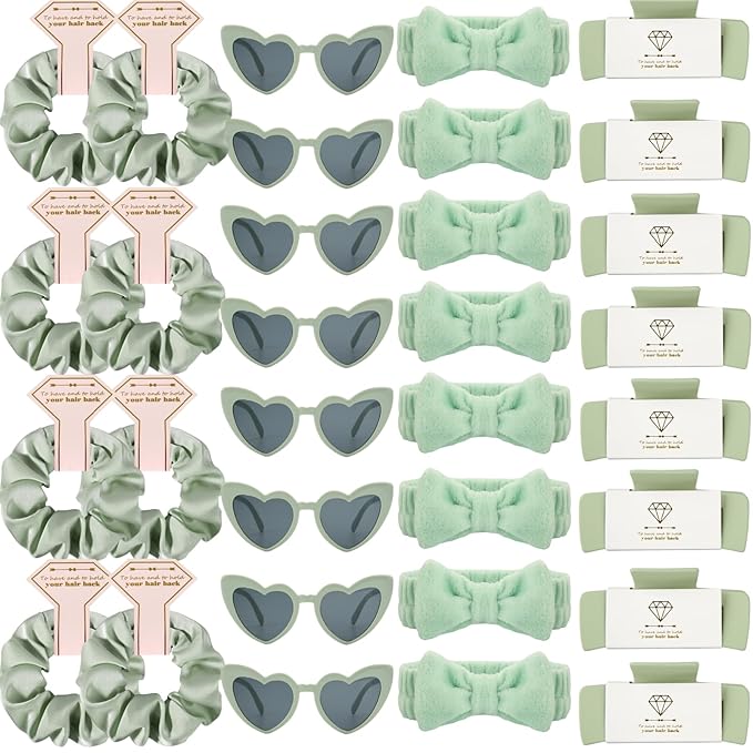 Bridesmaid Scrunchies Proposal Hair claws clips Set of 12 Bridal Shower heart sunglasses Gifts for Wedding Bachelorette Party Favors (32pc Sage Green)