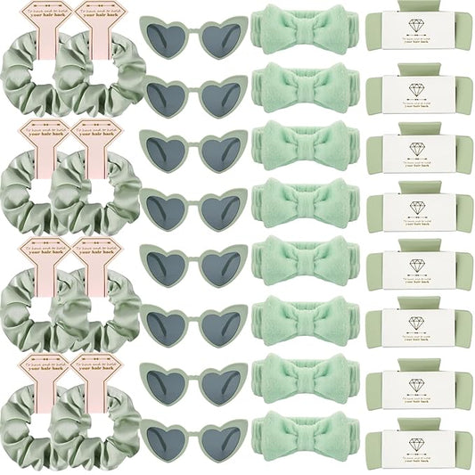 Bridesmaid Scrunchies Proposal Hair claws clips Set of 12 Bridal Shower heart sunglasses Gifts for Wedding Bachelorette Party Favors (32pc Sage Green)